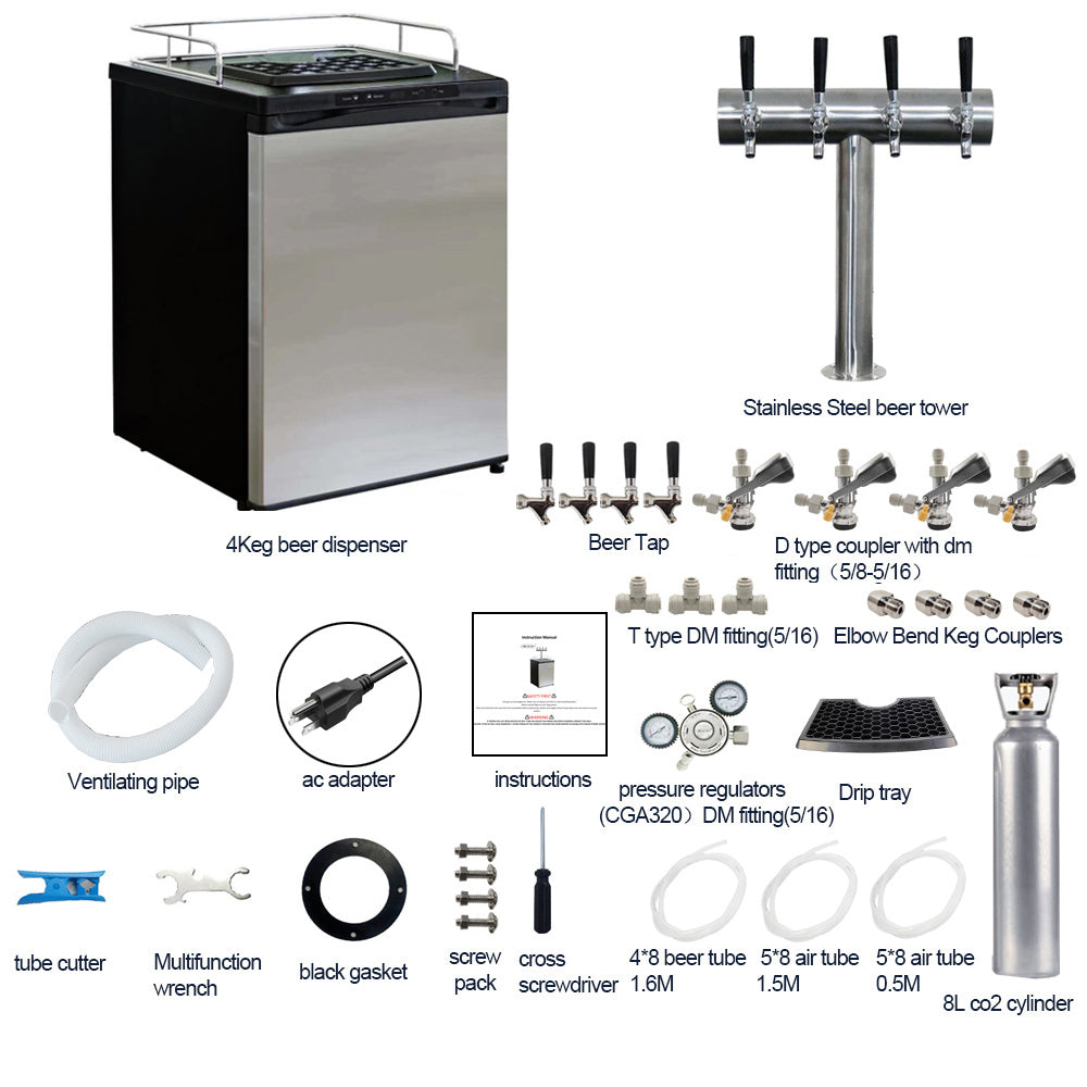 TWELVETAP- 4 Keg Capacity beer dispenser-Four Tap Stainless Steel Kegerator-Designed for Homebrewers