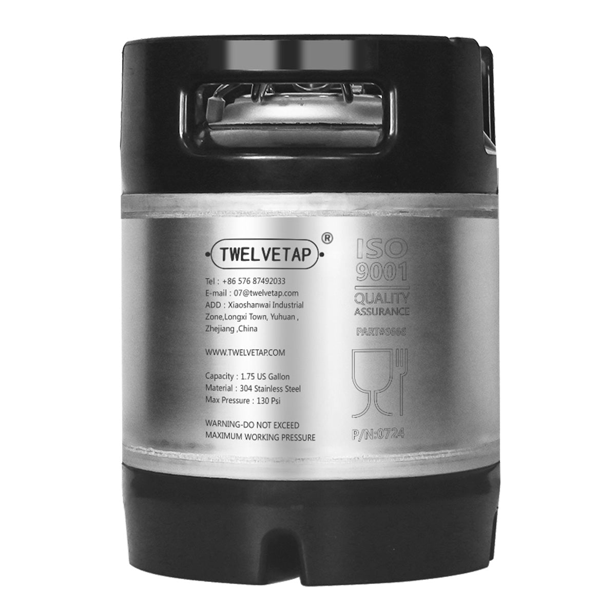 TWELVETAP 1.75 Gal Rubber Handle Corney Beer Keg 6.5L Premium Stainless Steel Homebrew Growler Leak Proof Lid Soda Barrel Home Brew
