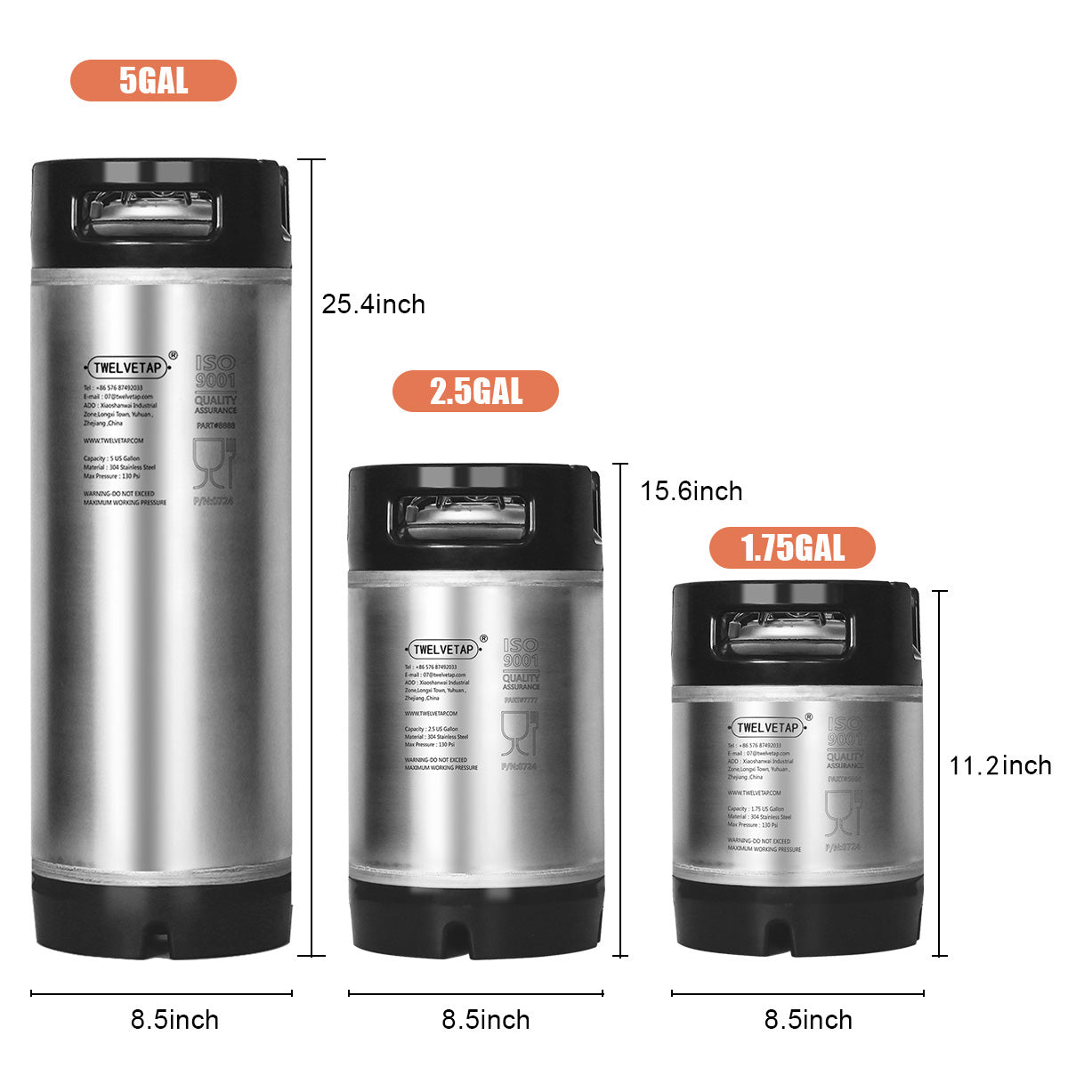 TWELVETAP 5Gal/19L Beer Keg Corny Tank 304 Stainless Steel Coke Syrup Milk Soda Barrel Rubber Handle Bucket Ball Lock Cornelius Style