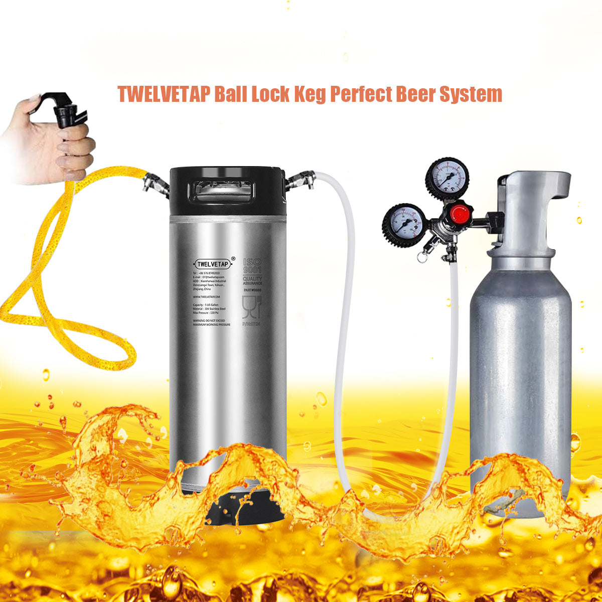 TWELVETAP 5Gal/19L Beer Keg Corny Tank 304 Stainless Steel Coke Syrup Milk Soda Barrel Rubber Handle Bucket Ball Lock Cornelius Style